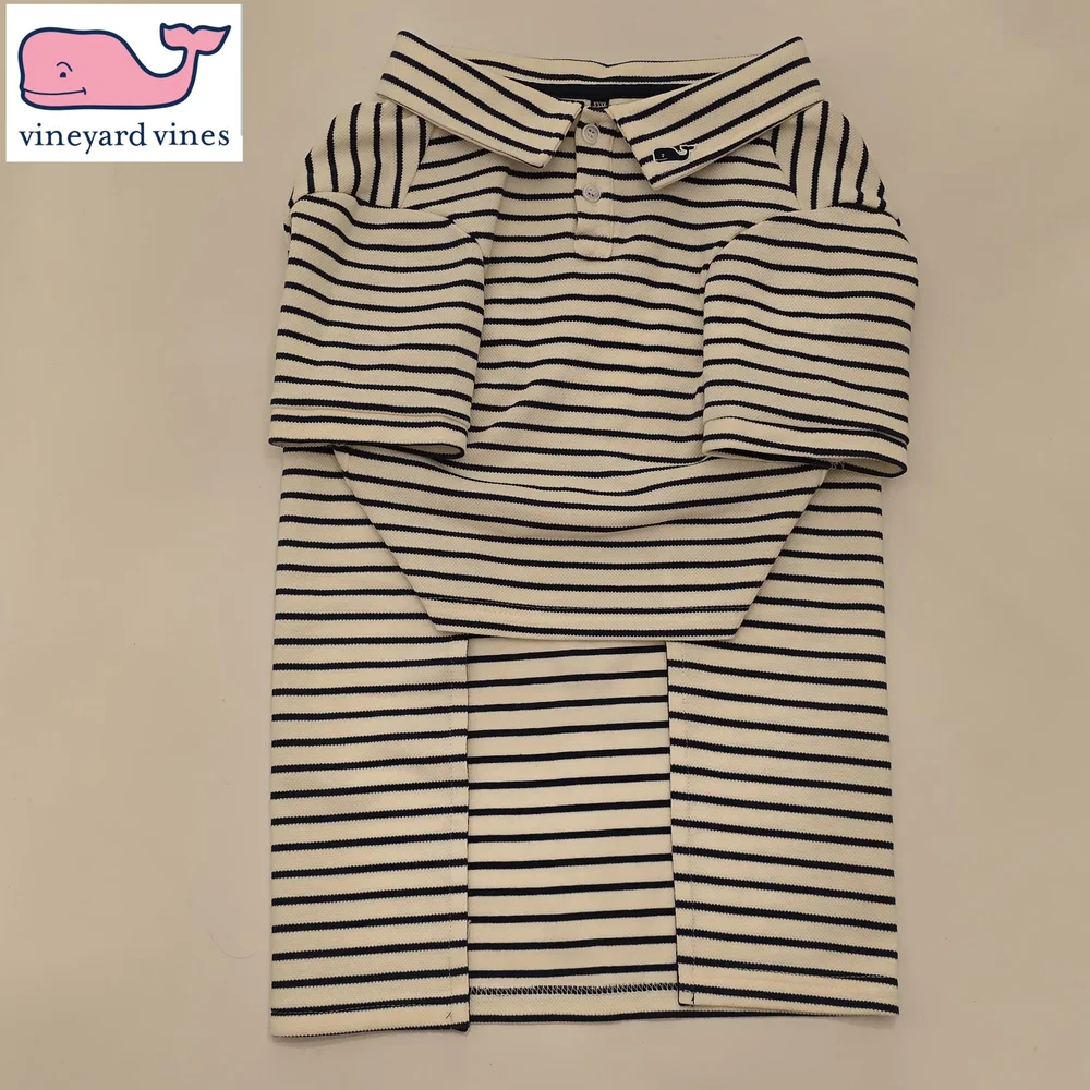Vineyard Vines Navy Striped Cream Dog Pique Polo Shirt XXL